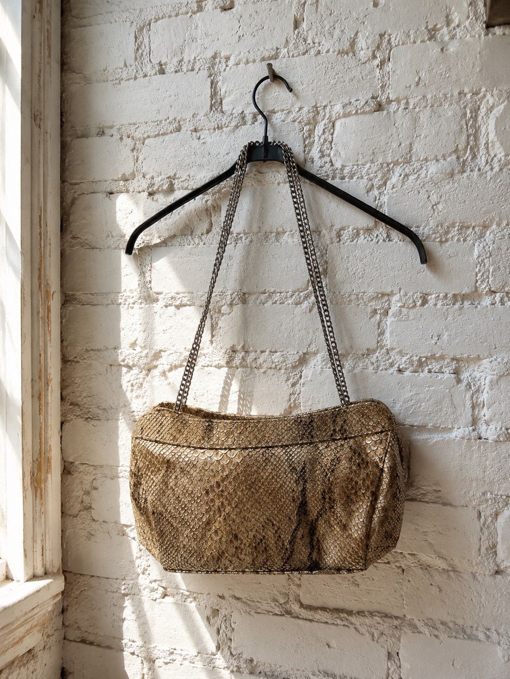 Jessica McClintock Vintage Metallic Snakeskin Bag Leopard Print Lining Chain Str